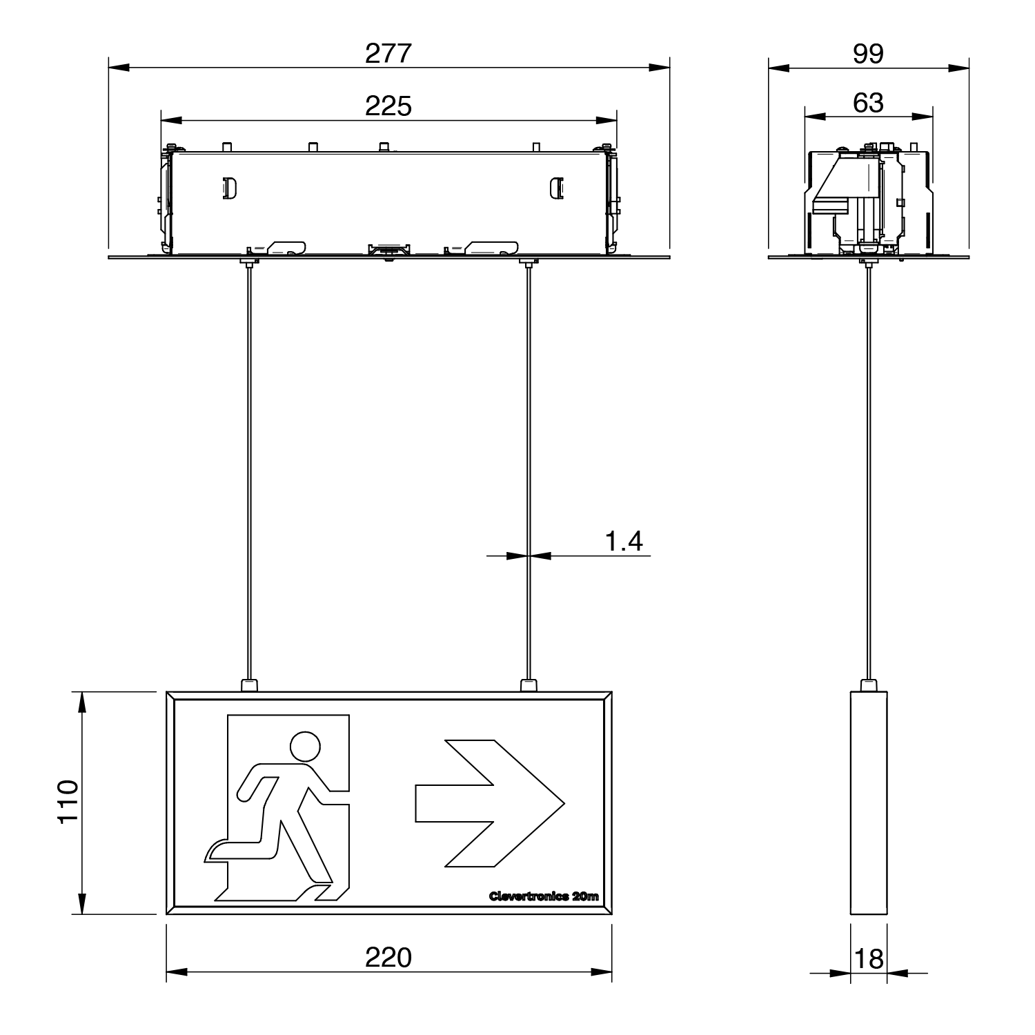 form 20m exit recessed ceiling mount cable suspended 