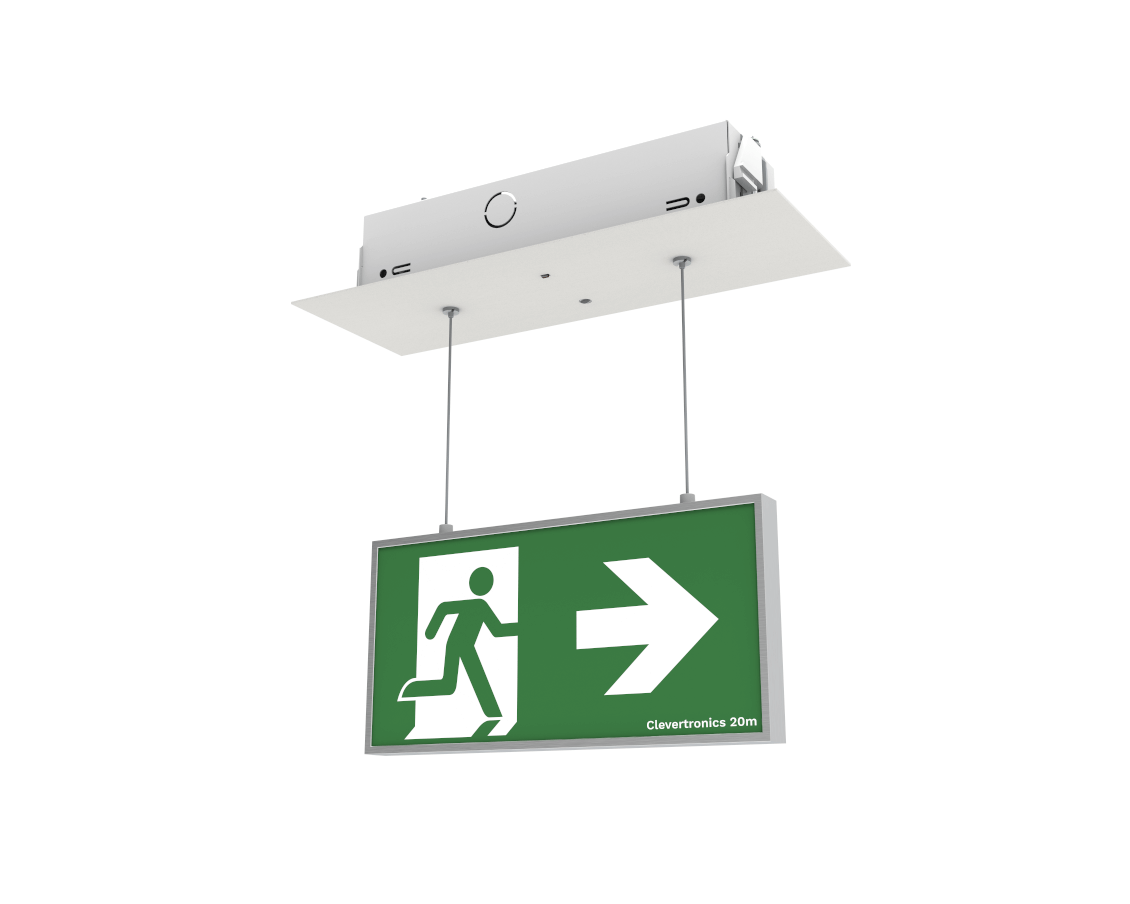 Form 20m Exit Light Recessed Ceiling Mount - Cord Suspended